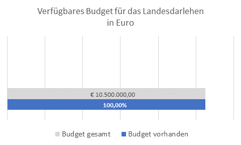 Verfügbares Budget für das Landesdarlehen; Balkendiagramm. Es sind noch 100% verfügbar.