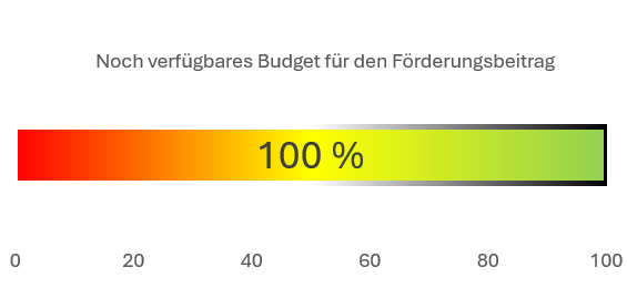 Verfügbares Budget für den Förderungsbeitrag; Balkendiagramm. Es sind noch 100% verfügbar.