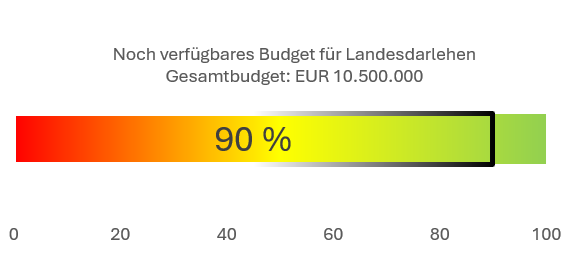 Verfügbares Budget für das Landesdarlehen; Balkendiagramm. Es sind noch 90% verfügbar.