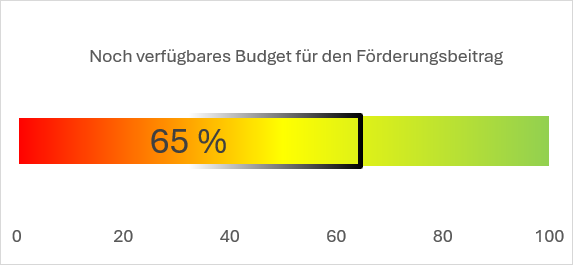 Verfügbares Budget für den Förderungsbeitrag; Balkendiagramm. Es sind noch 65% verfügbar.